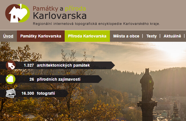 Úvodní strana internetové encyklopedie Památky a příroda Karlovarska
